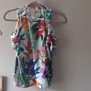 Open Shoulder Turtle neck Tropical Shirt